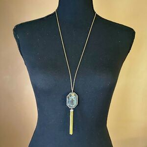 Marcia Moran Long Necklace w/ Semi Precious Stone Octagon Pendant